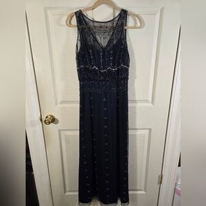Papel Studio By Adrianna Papell Midnight Blue Beaded Dress Sz 2